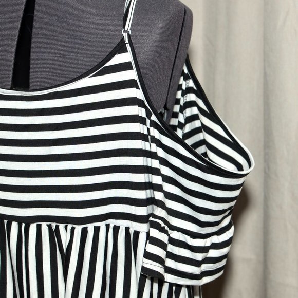 Plus Size 24/26 Shein Black & White Striped Ruffle Cold Shoulder Midi Dress - Picture 7 of 10